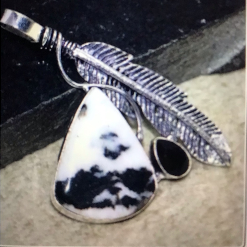 White Buffalo Black Onyx Stamped 925 Sterling Silver Necklace